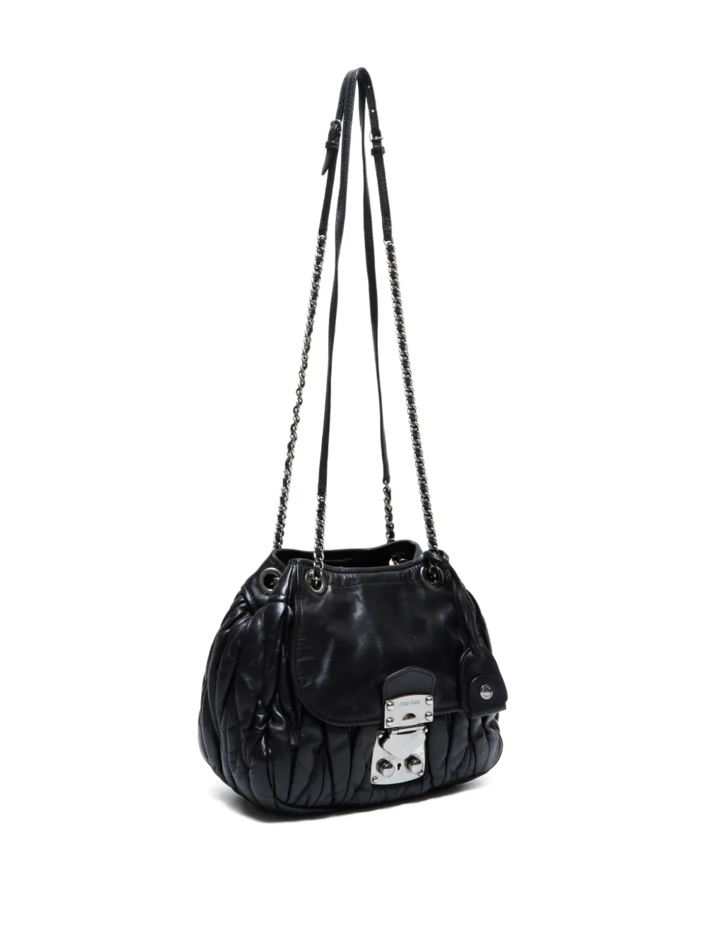 Pre-owned Miu Miu 2010s Matelassé Chain Shoulder Bag In Black