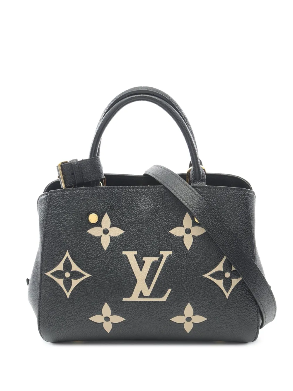 Pre-owned Louis Vuitton 2021-2025 Bicolor Monogram Empreinte Giant Montaigne Bb Satchel In Black