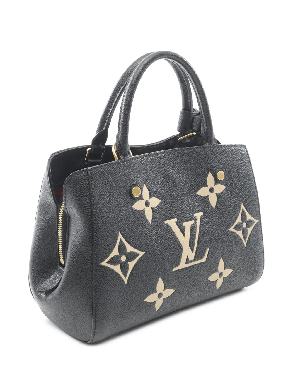 Pre-owned Louis Vuitton 2021-2025 Bicolor Monogram Empreinte Giant Montaigne Bb Satchel In Black