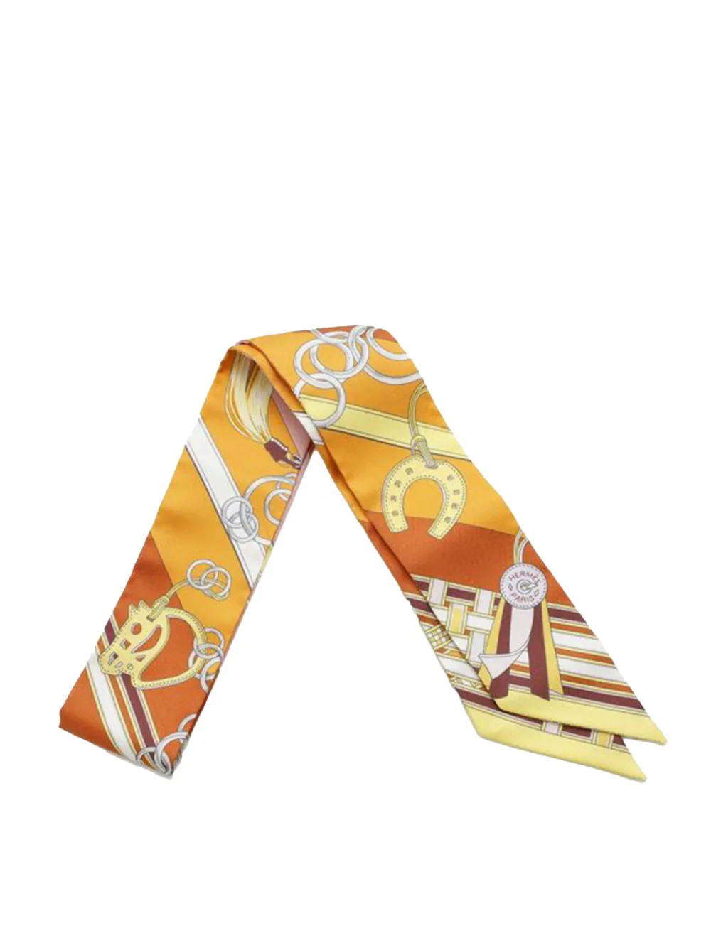 Pre-owned Hermes 2000-2025 Brides Et Gris-gris Silk Twilly Scarf Scarves In Orange