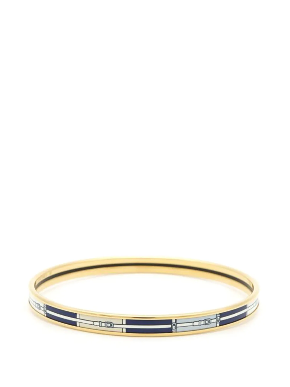Pre-owned Hermes 20th Century Narrow Belt Pattern Enamel Cloisonne Bangle 65 Costume Bracelet In Gold