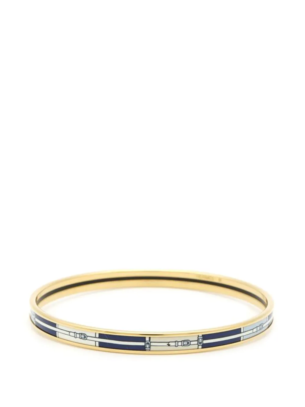 Pre-owned Hermes 20th Century Narrow Belt Pattern Enamel Cloisonne Bangle 65 Costume Bracelet In Gold