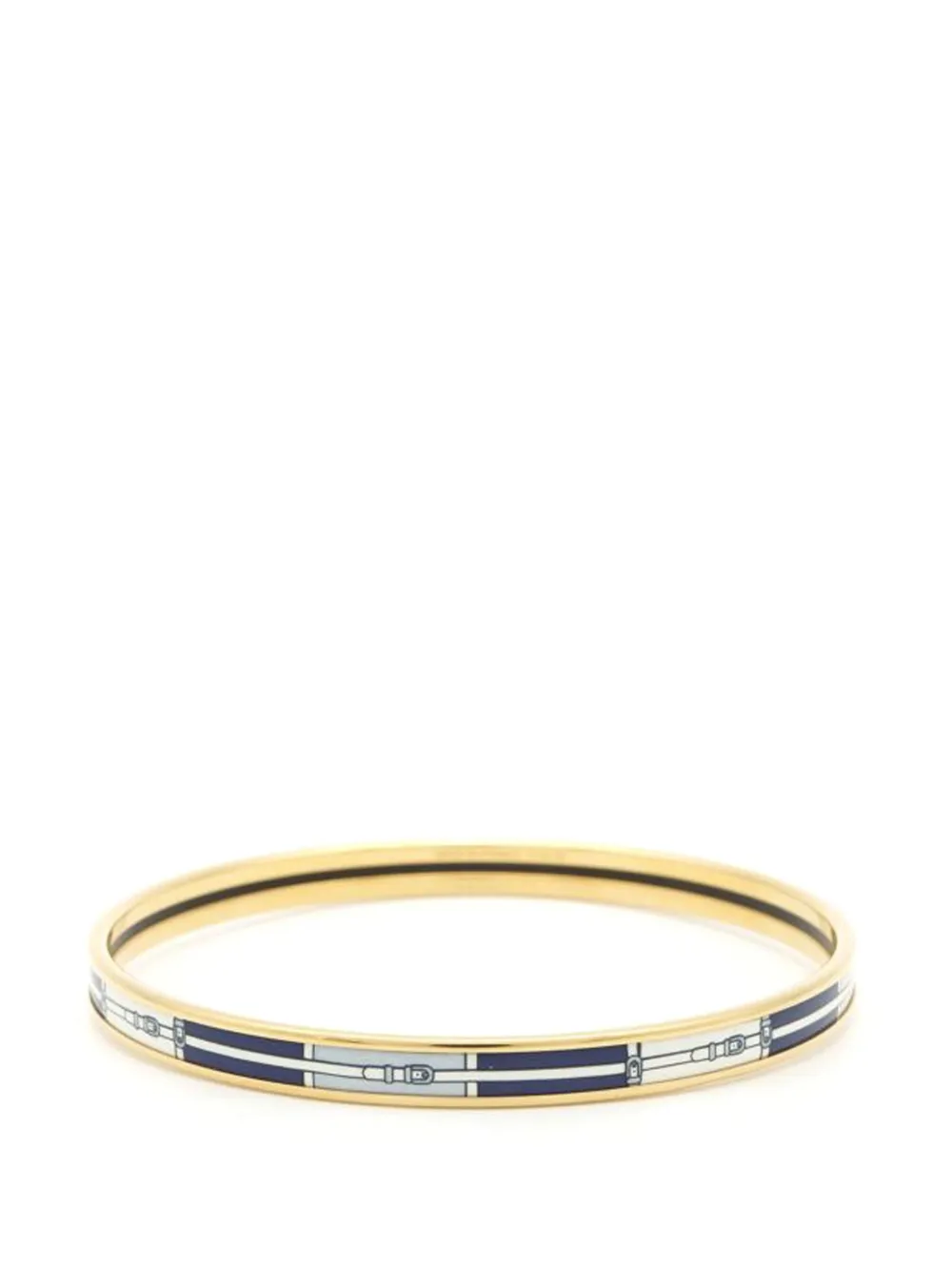 Pre-owned Hermes 20th Century Narrow Belt Pattern Enamel Cloisonne Bangle 65 Costume Bracelet In Gold