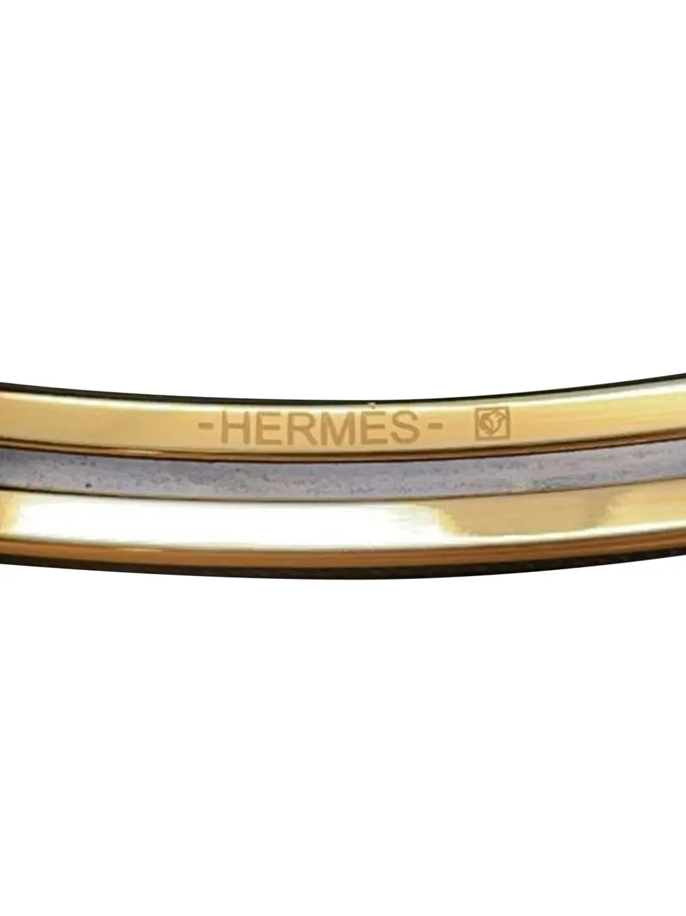 Pre-owned Hermes 20th Century Narrow Belt Pattern Enamel Cloisonne Bangle 65 Costume Bracelet In Gold