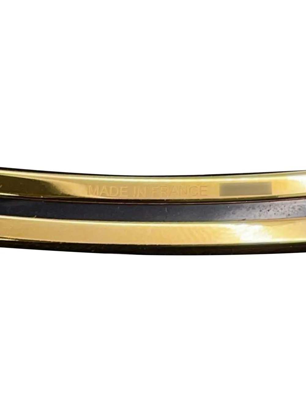Pre-owned Hermes 20th Century Narrow Belt Pattern Enamel Cloisonne Bangle 65 Costume Bracelet In Gold