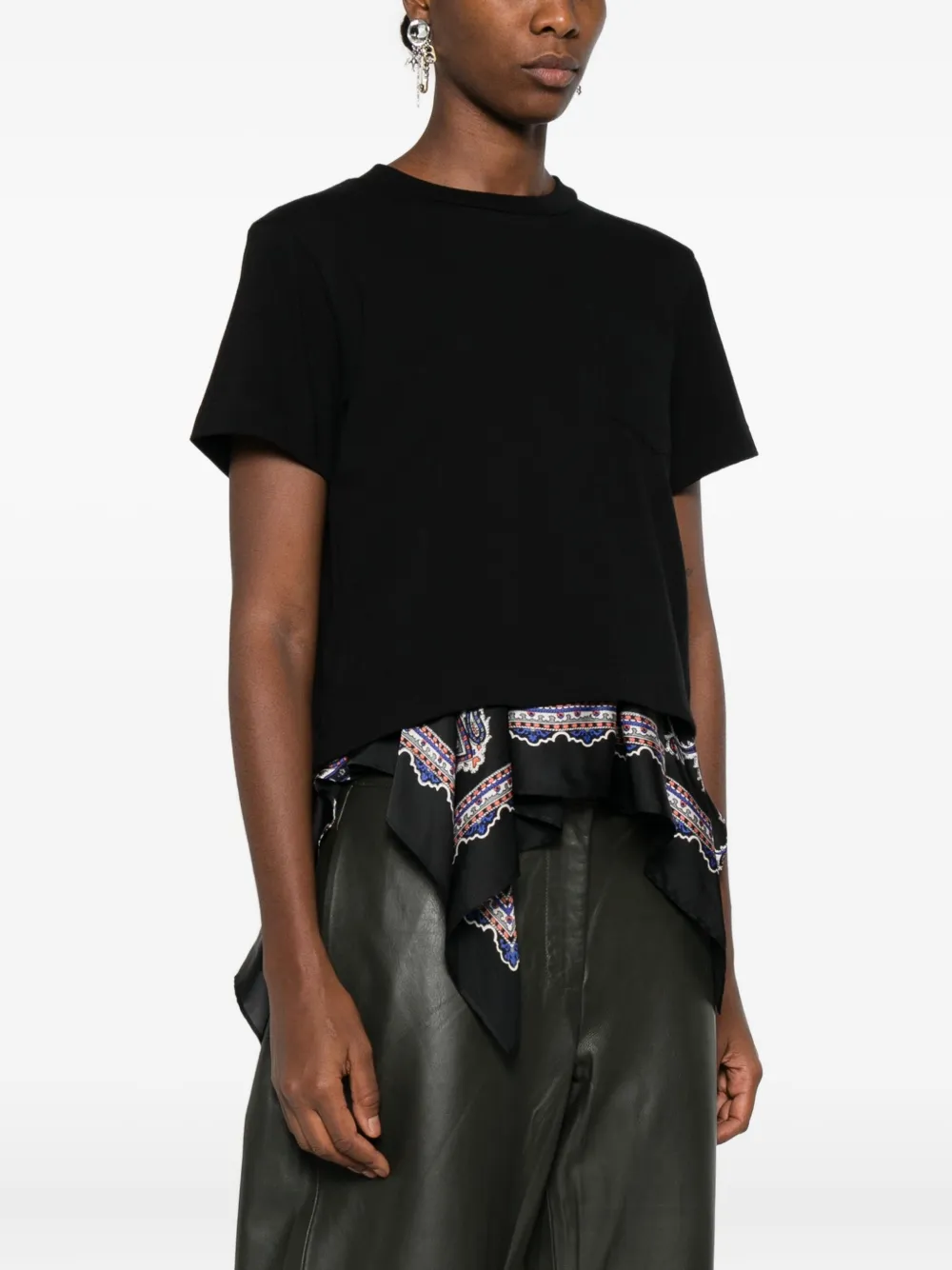 Sacai Pocket-detailed Paisley-print T-shirt In Black