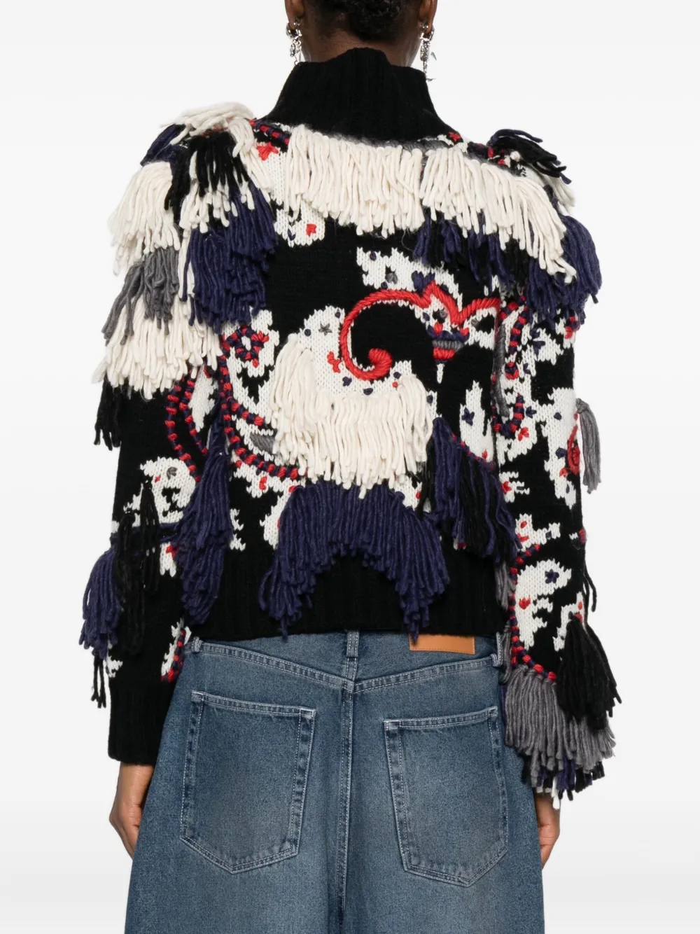 Sacai Fringe-trimmed Patterned Jacket In Multi