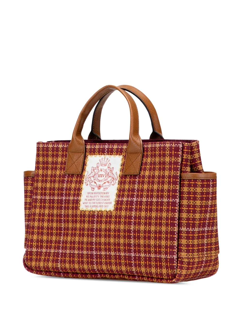 Pre-owned Gucci 2016-2025 Checkered Wool Childrens Pocket Handbag In Red