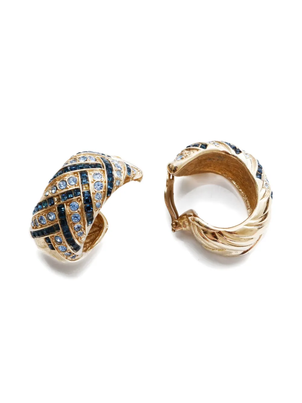 Pre-owned Saint Laurent 1980-2000s Rhinestone Hoop Earrings In Gold