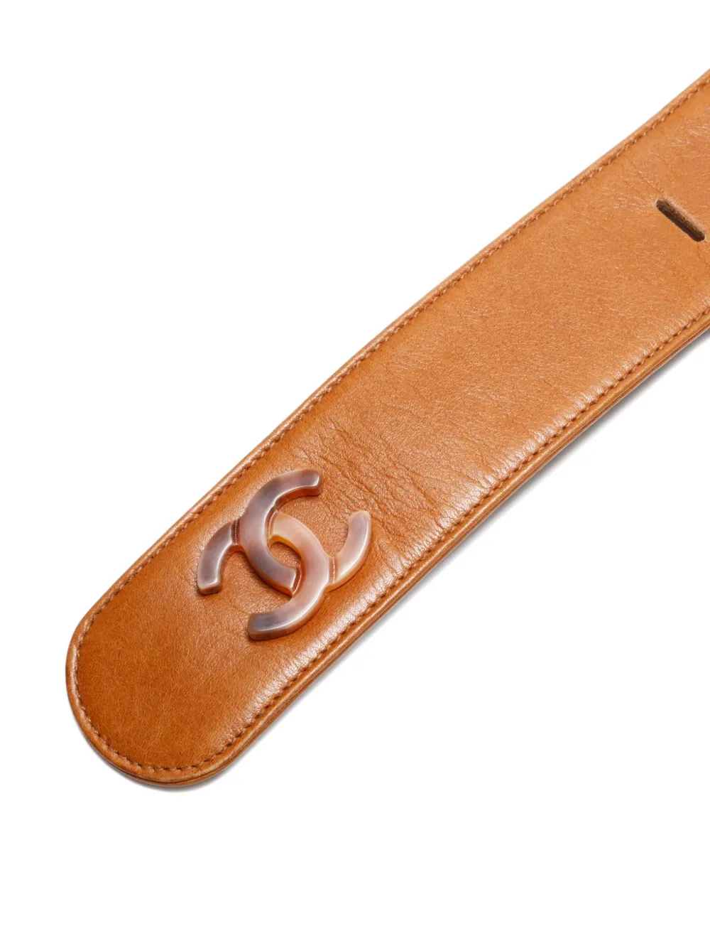 Pre-owned Chanel 1990 Interlocking-cc Square-buckle Belt In Brown