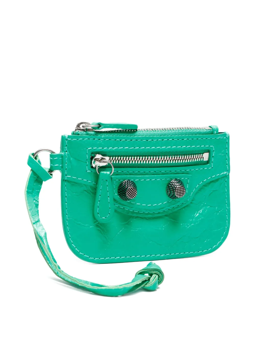 Pre-owned Balenciaga 2020-2025 Le Cagole Leather Cardholder In Green