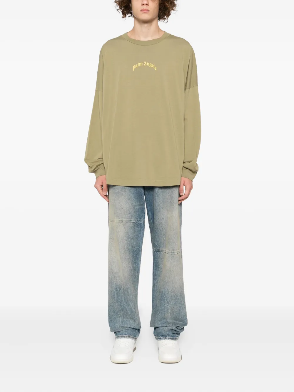 Palm Angels T-shirt met logoprint - Groen