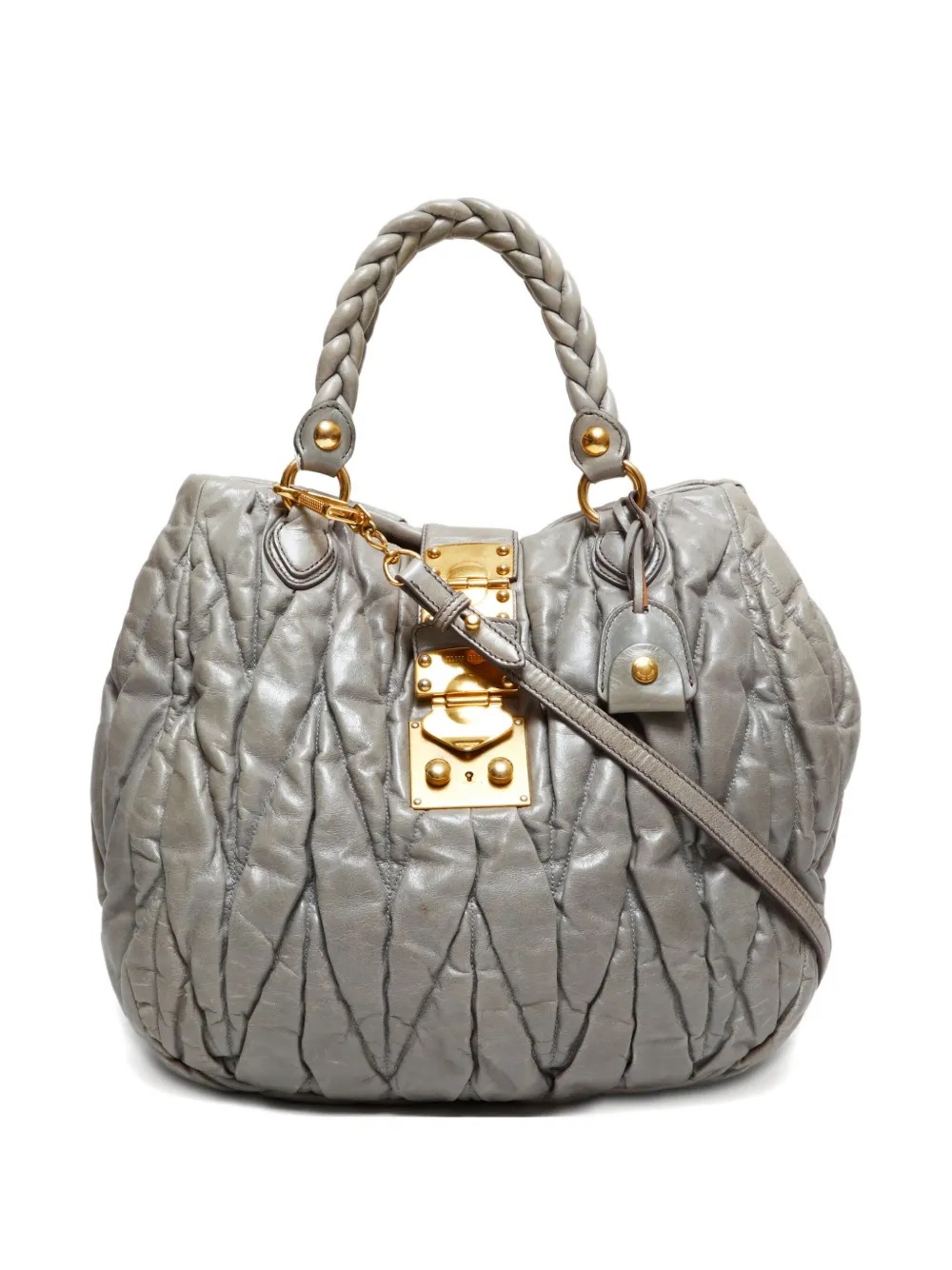 Pre-owned Miu Miu 2010s Matelassé Tote Bag In Gray
