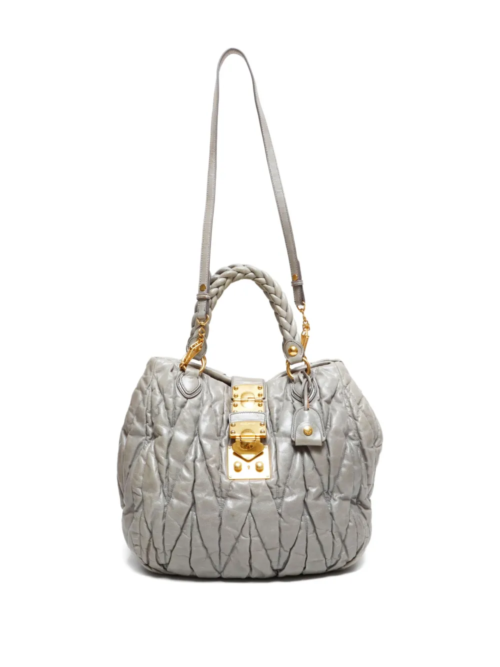 Pre-owned Miu Miu 2010s Matelassé Tote Bag In Gray