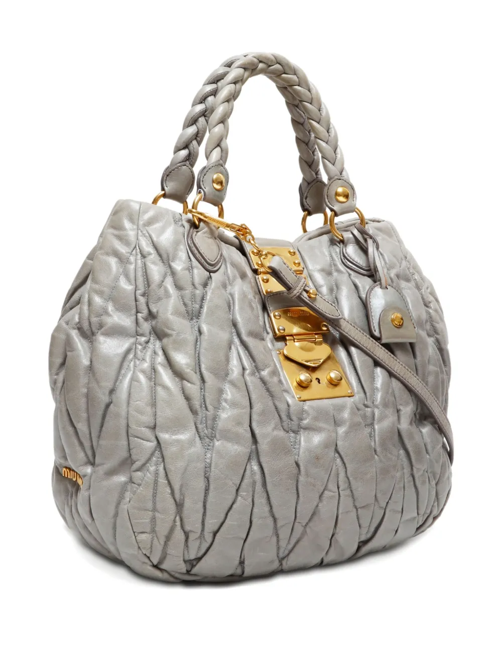 Pre-owned Miu Miu 2010s Matelassé Tote Bag In Gray