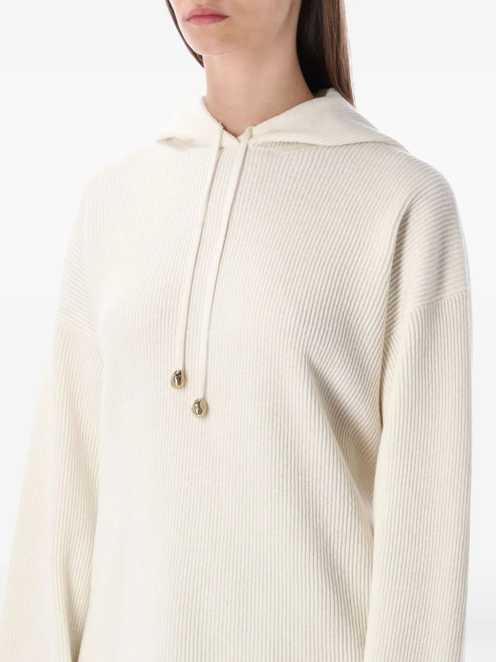 Fabiana Filippi Drawstring Hooded Long Sleeve Knit Sweater In Neutral