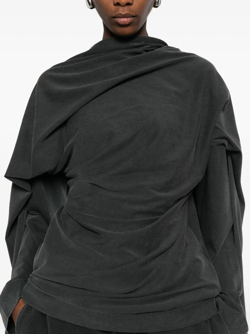 Jean Paul Gaultier Draped-neckline Long-sleeve Top In Gray