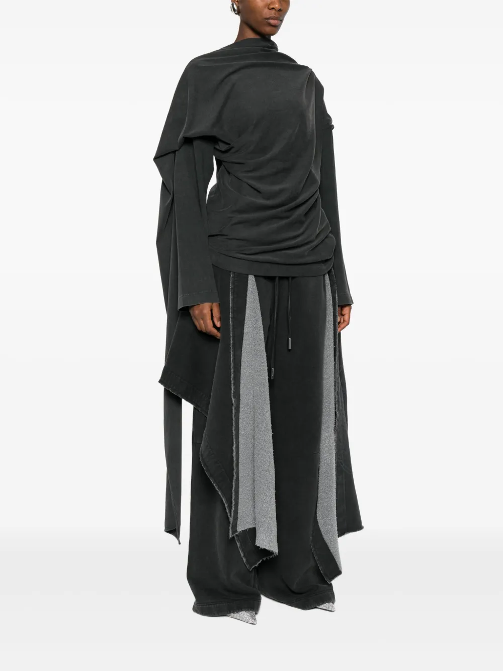 Jean Paul Gaultier Draped-neckline Long-sleeve Top In Gray
