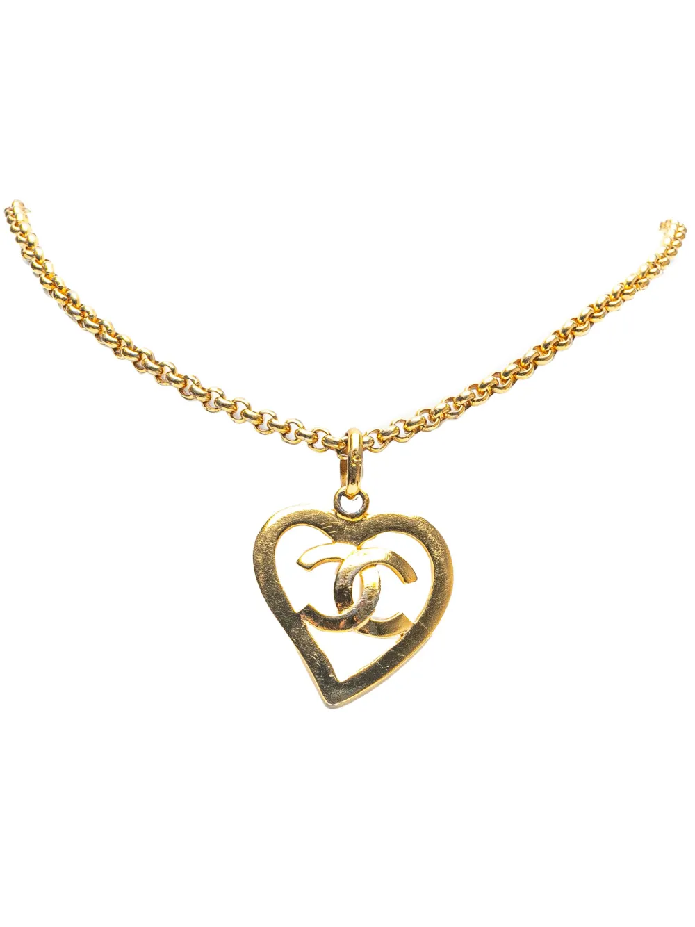 CHANEL Pre-Owned 1995 Gold Plated CC Heart Pendant Necklace costume necklace | Gold | Image 1