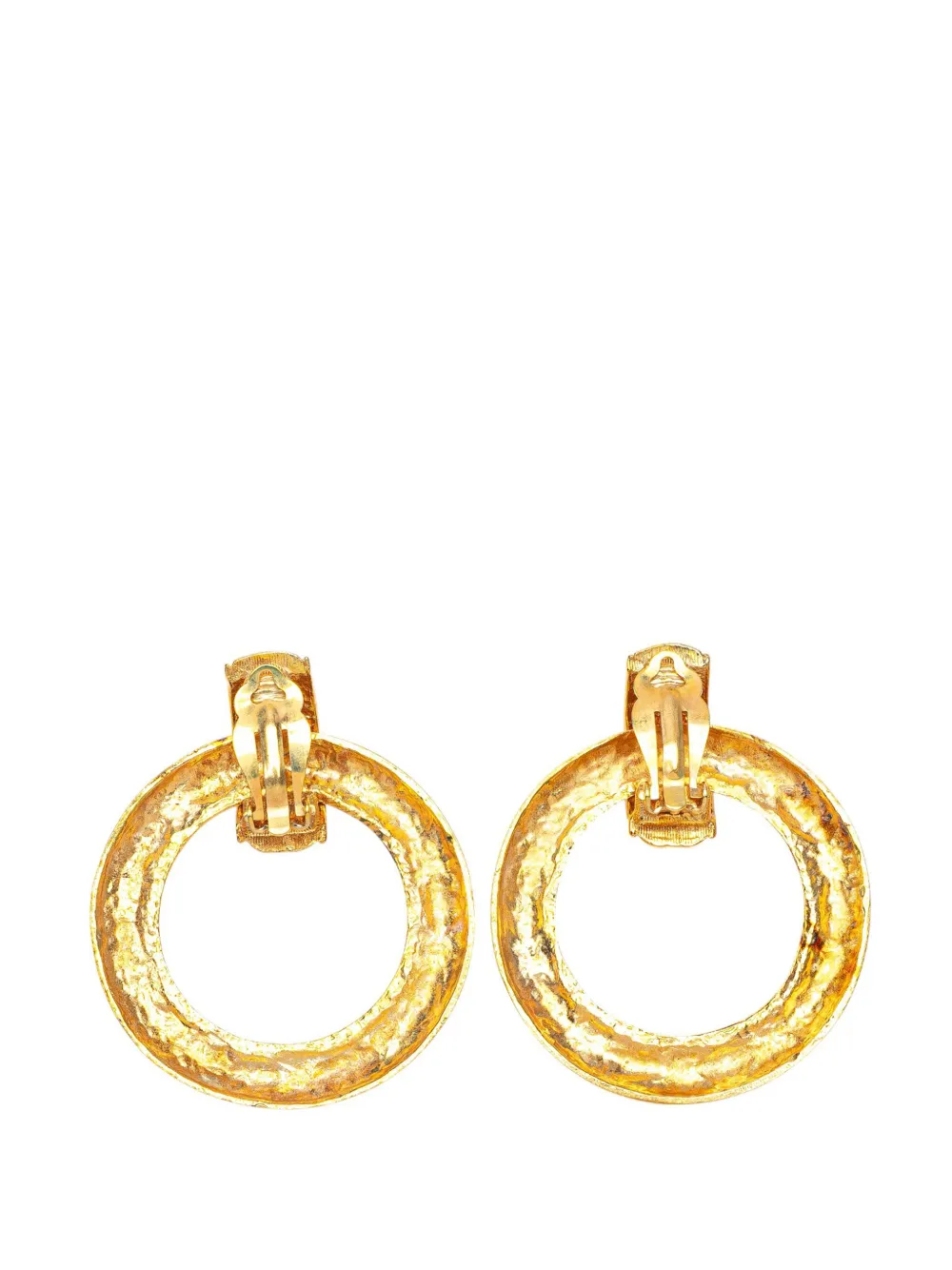 CHANEL Pre-Owned 1970-1980 Gold Plated Quilted Dangle Hoop Clip On Earrings costume earrings | Image 2