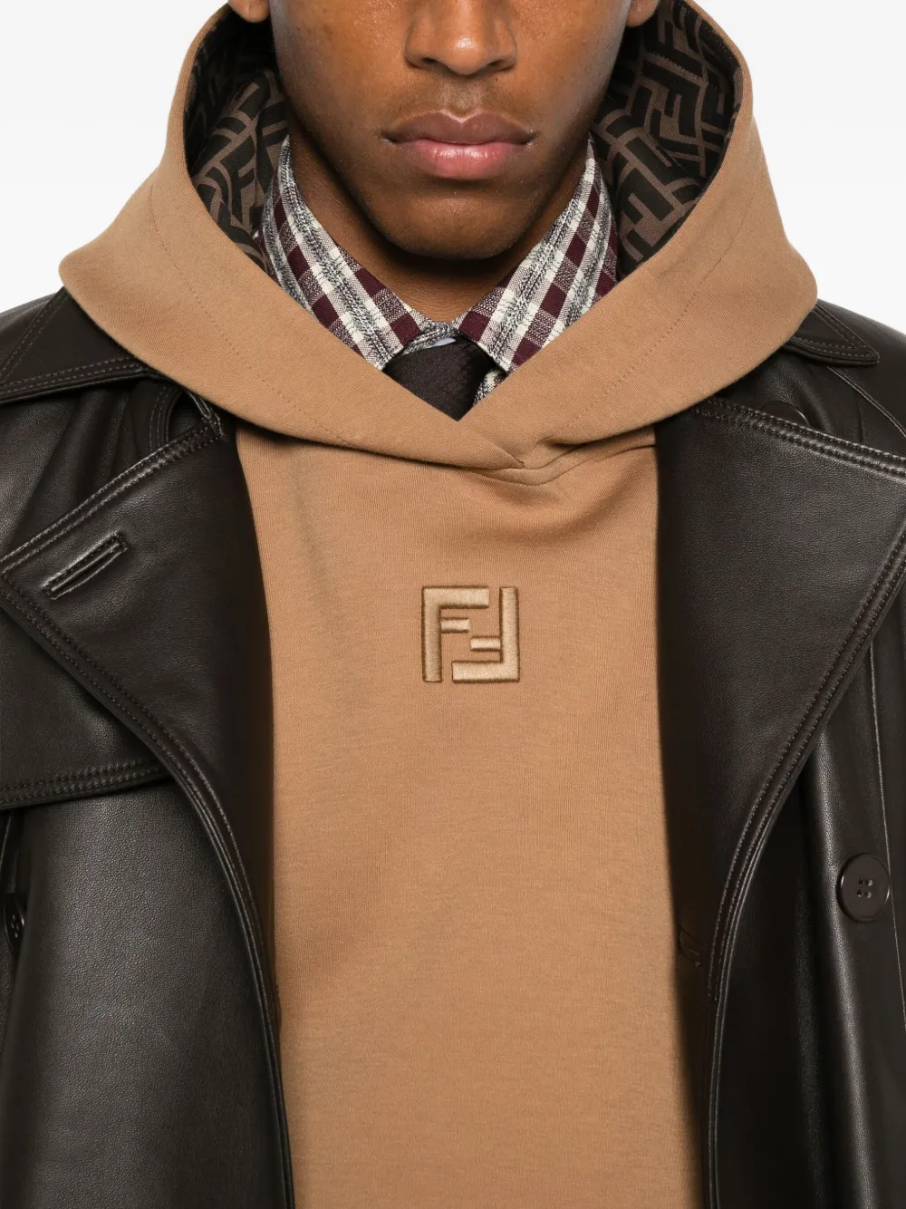Fendi Cotton Hoodie With Ff Lining Clothing In Brown