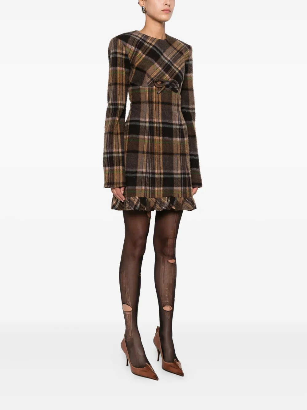 check ruffled dress