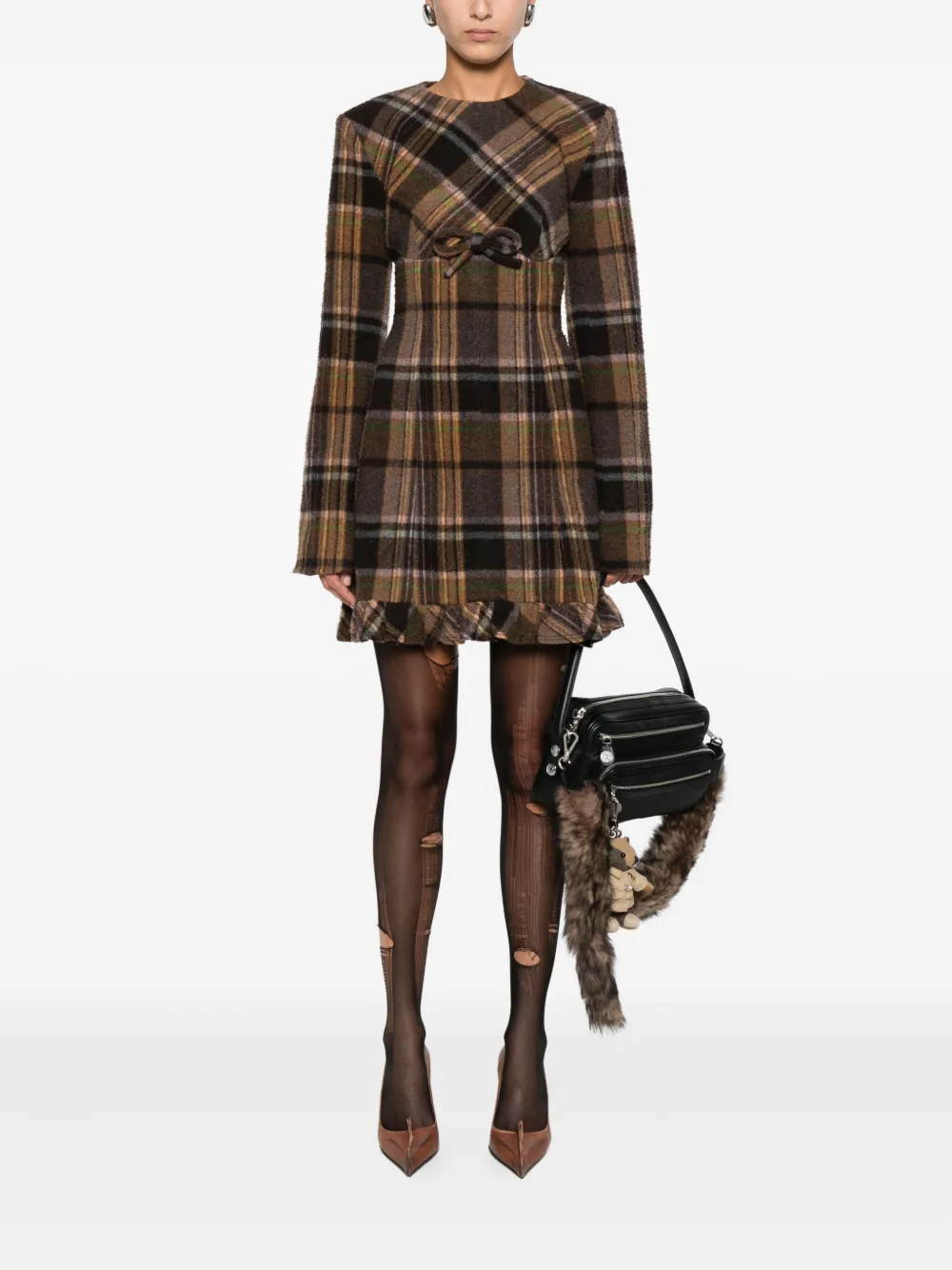 Acne Studios Geruite jurk met ruches - Bruin
