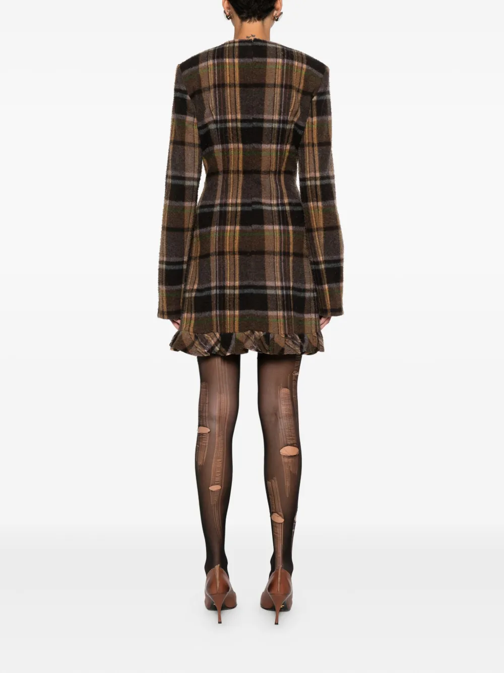 check ruffled dress