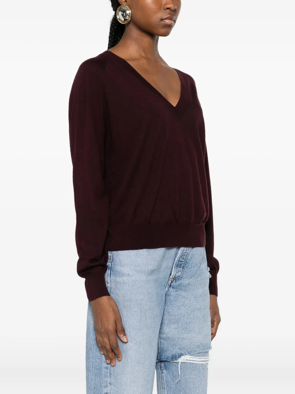 Elisabetta Franchi Wool Blend Tricot V-neck Sweater Clothing In Burgundy