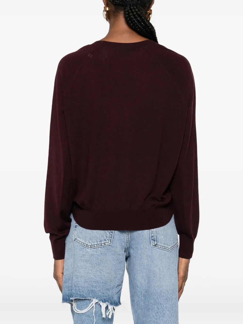 Elisabetta Franchi Wool Blend Tricot V-neck Sweater Clothing In Burgundy