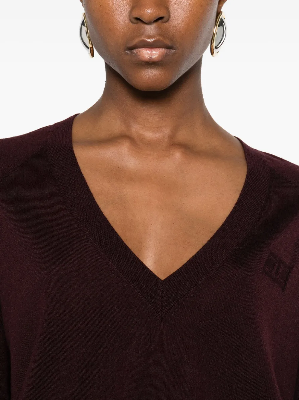 Elisabetta Franchi Wool Blend Tricot V-neck Sweater Clothing In Burgundy
