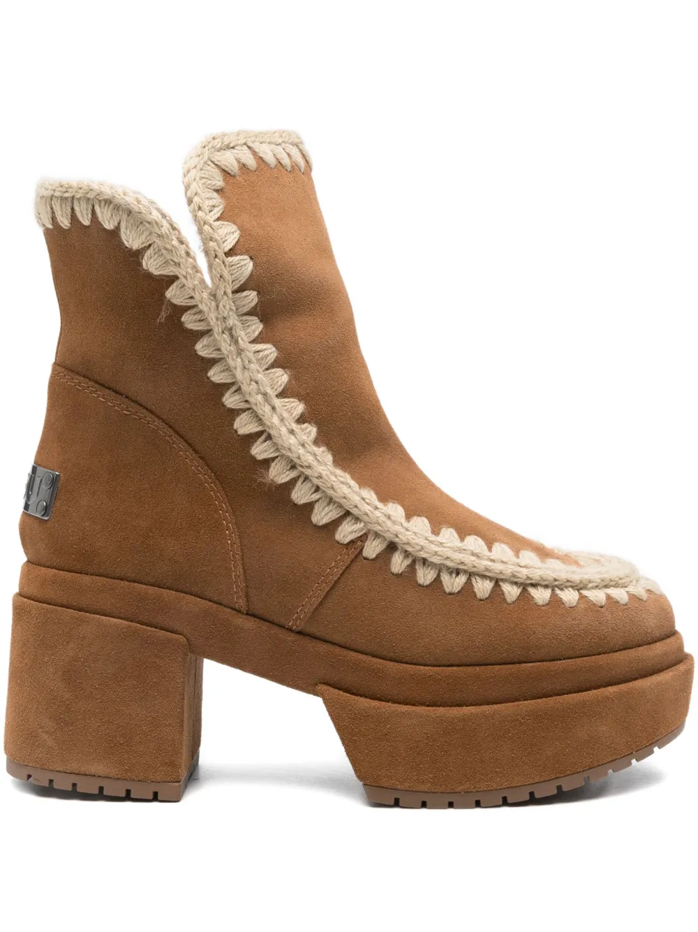 Mou crochet-detail platform boots Brown