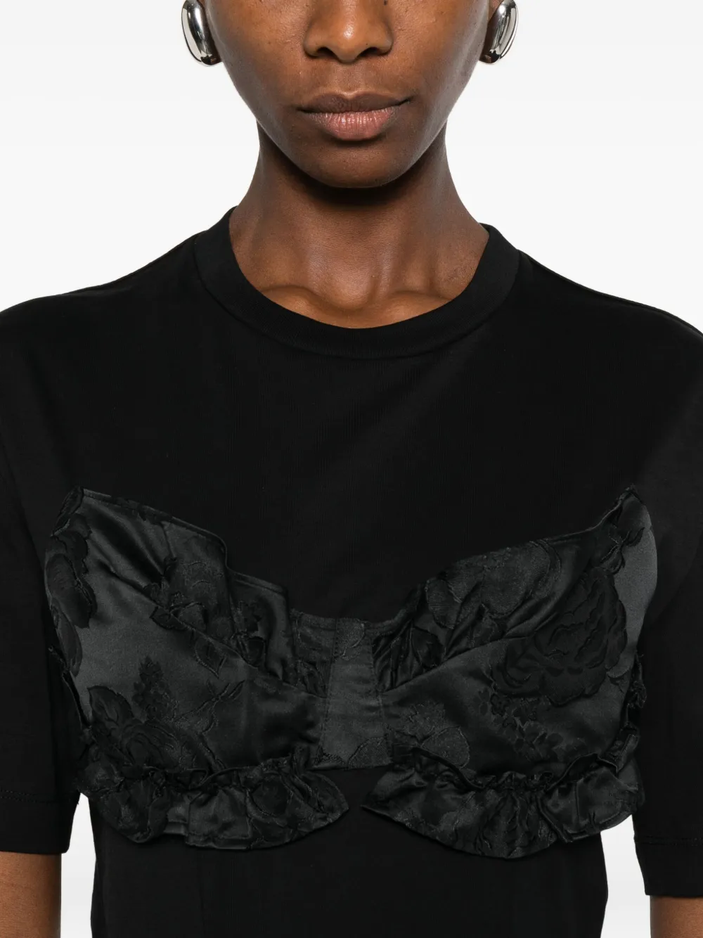 Simone Rocha Patchwork Frill Bust Detail T-shirt In Black