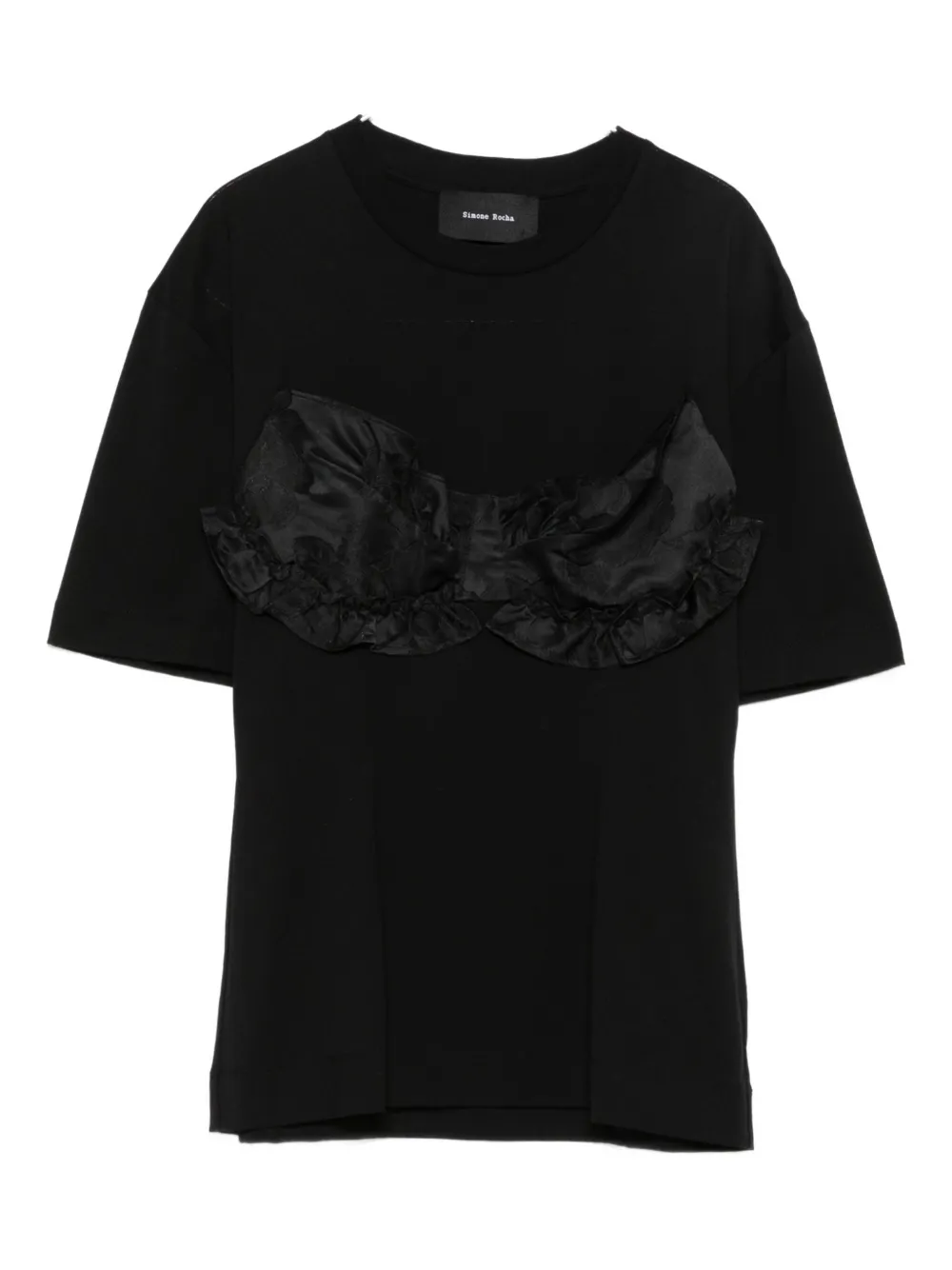 Simone Rocha Patchwork Frill Bust Detail T-shirt In Black