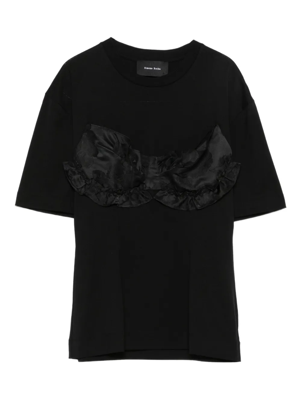 Simone Rocha ruffled satin-panel T-shirt | Black | Image 1