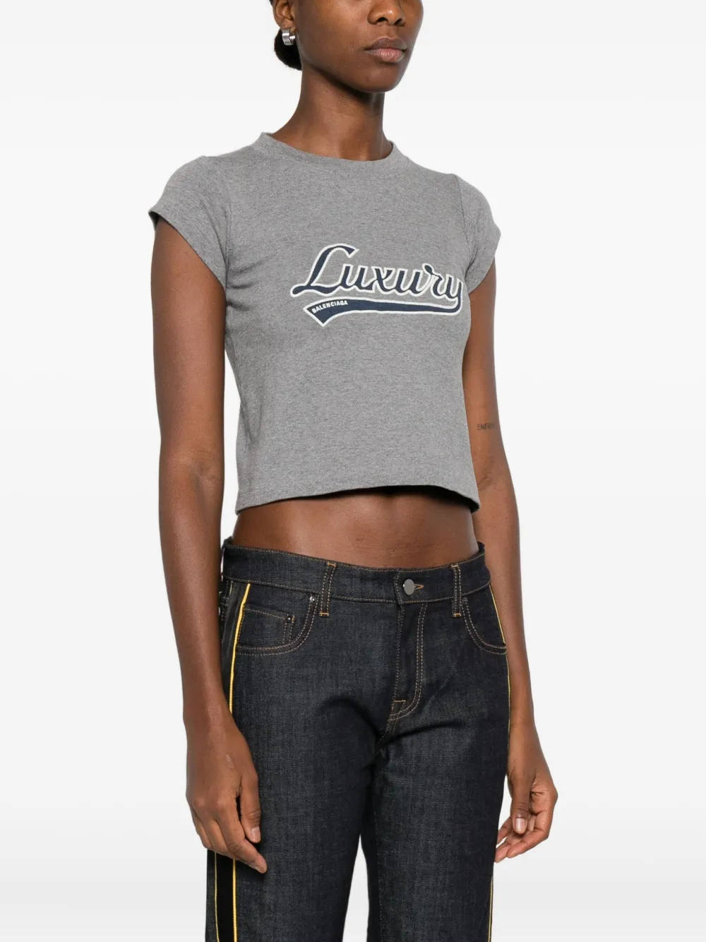 Balenciaga Casual Top With Short Sleeves And Print In Gray
