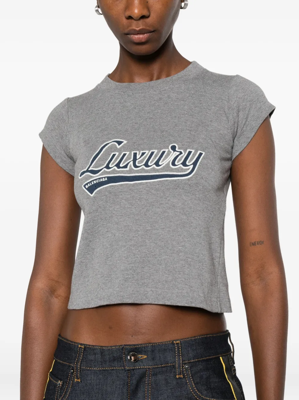 Balenciaga Casual Top With Short Sleeves And Print In Gray