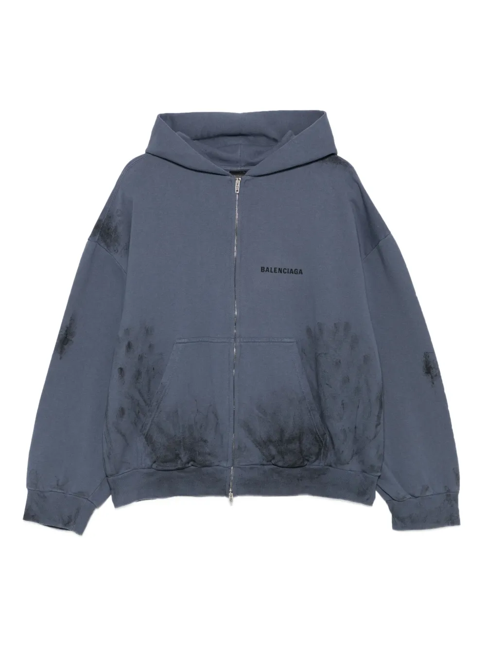 Balenciaga هودي بسحاب وطبعة شعار الماركة | أزرق | Image 1