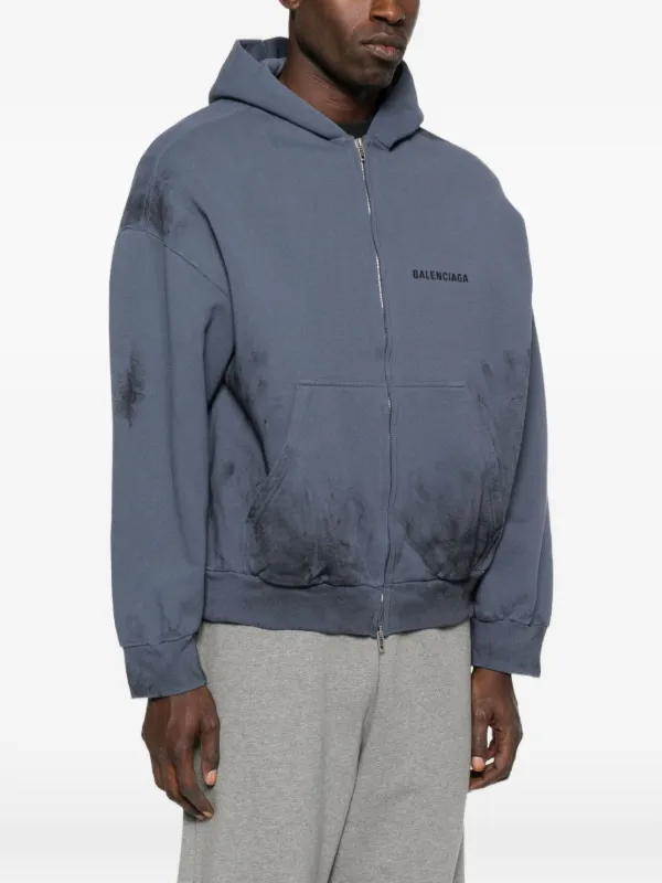 Balenciaga logo-print zip-up Hoodie | Blue | FARFETCH
