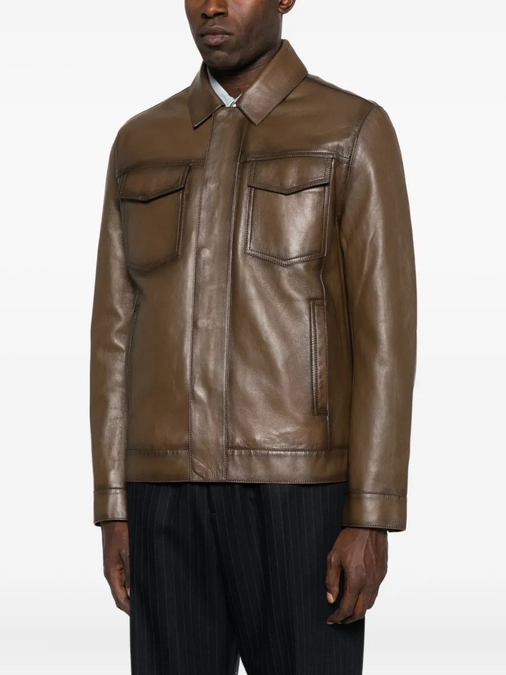 Yves Salomon Flap-pocket Leather Jacket In Brown