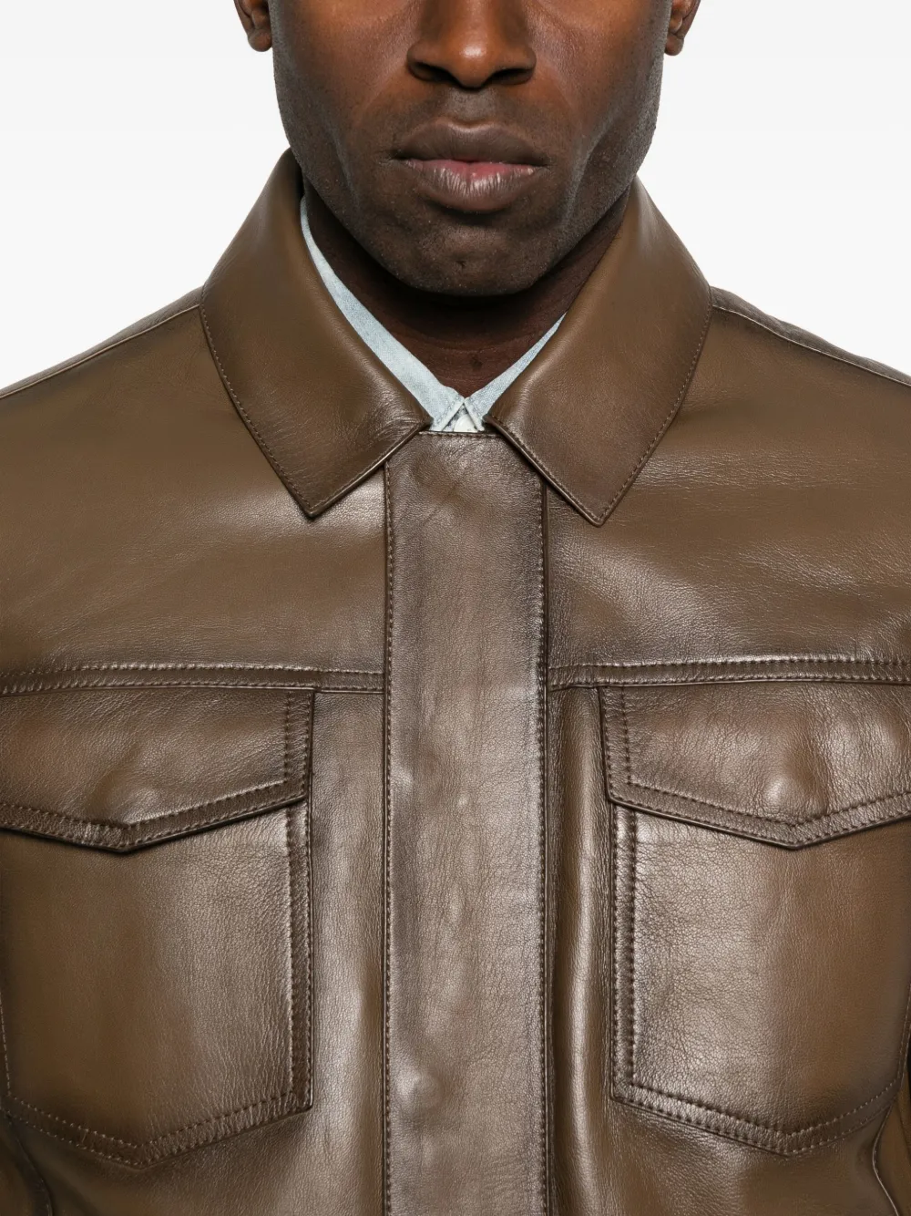 Yves Salomon Flap-pocket Leather Jacket In Brown