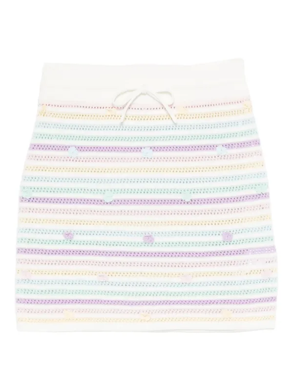 Casablanca Striped Floral-embellished Skirt in White