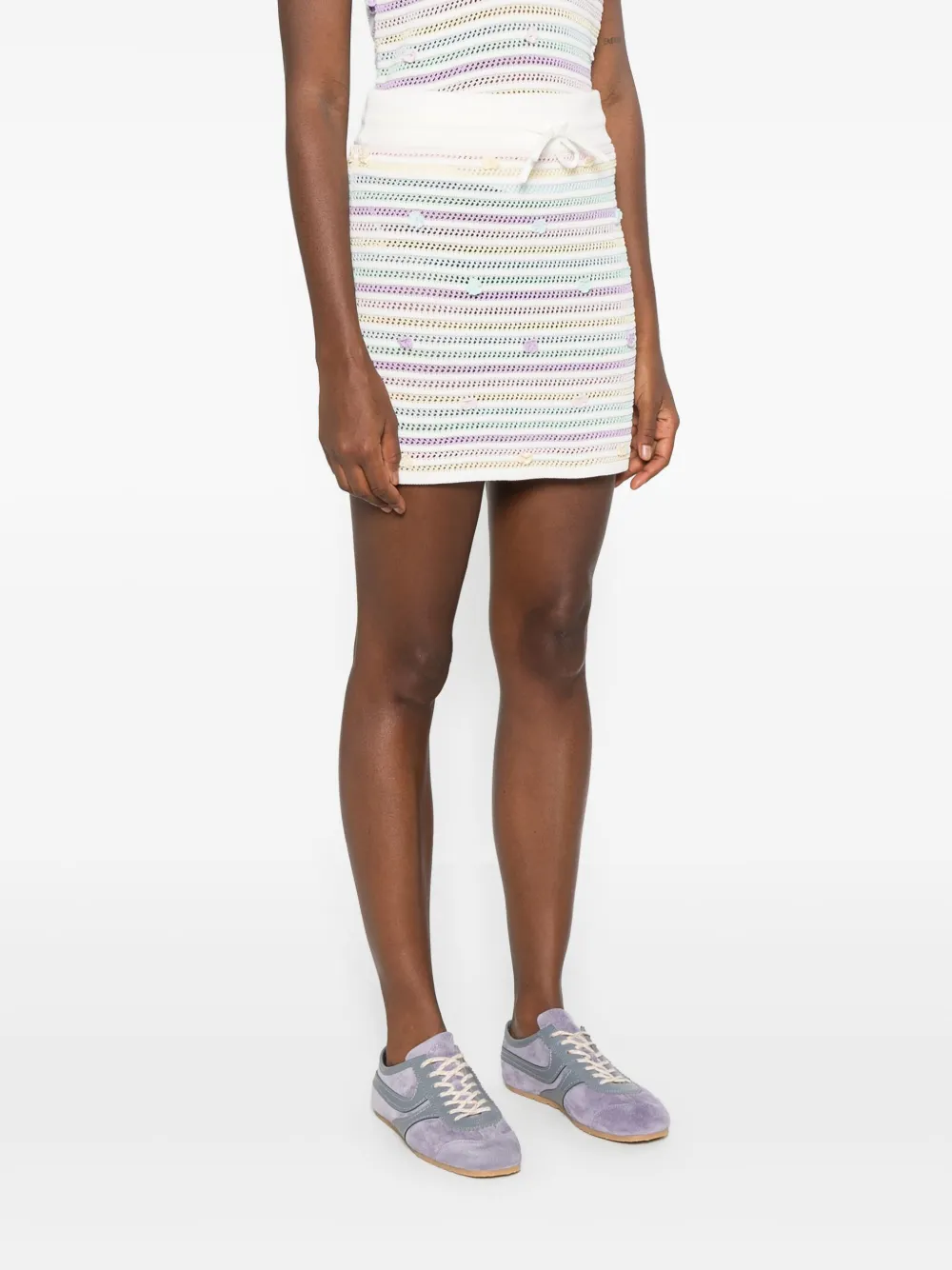 Casablanca Gestreepte rok verfraaid met bloemen Wit