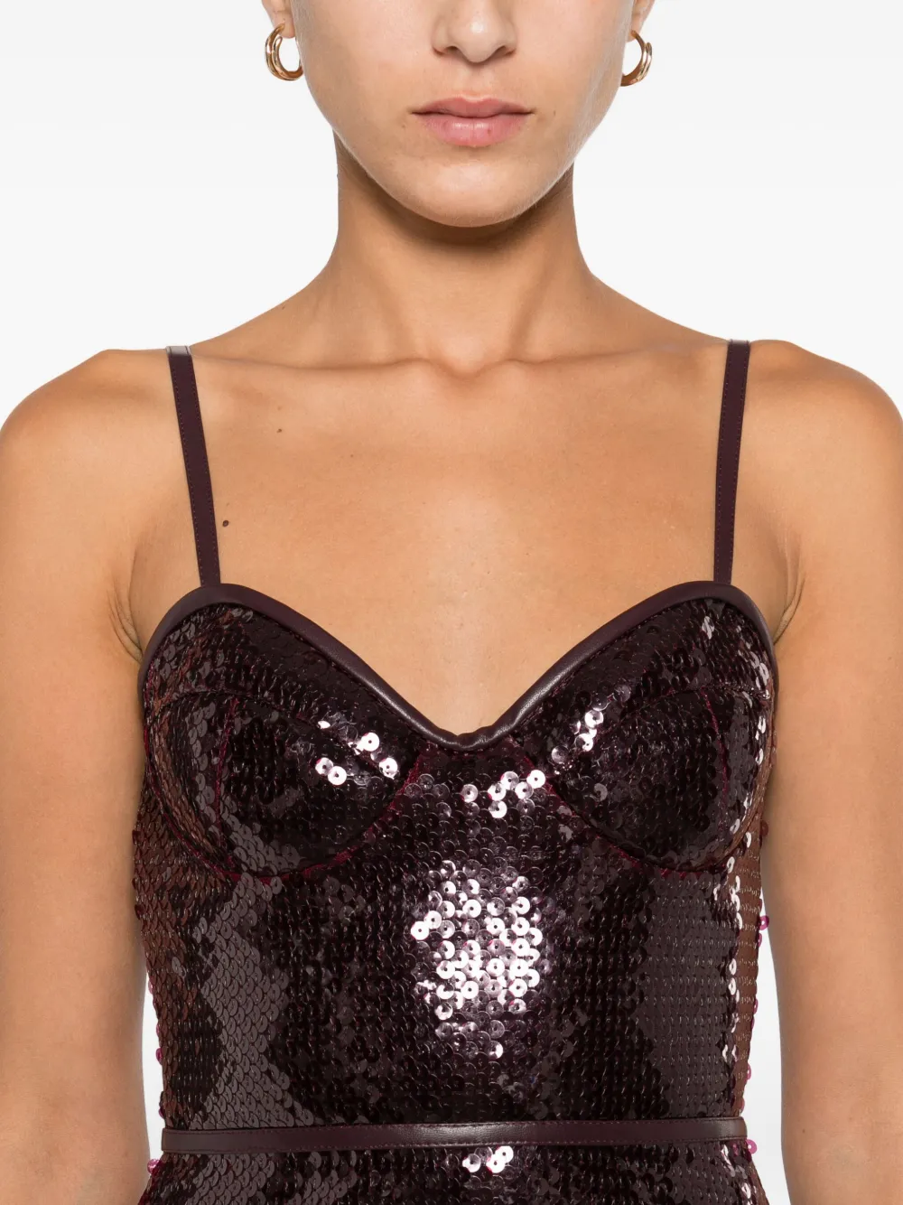 David Koma Sequin-embellished Sweetheart Mini Dress In Burgundy