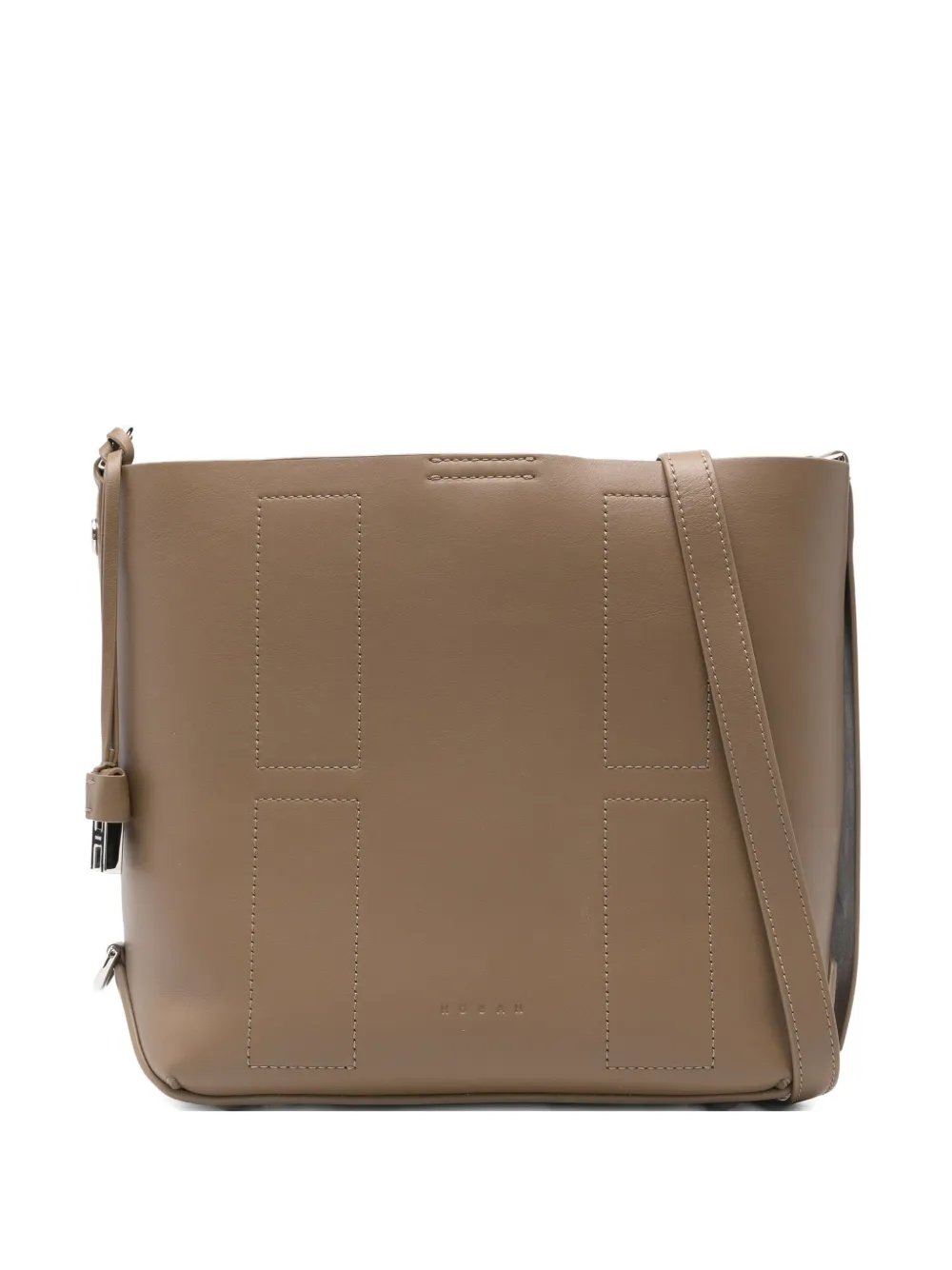 Hogan Small Leather Hobo Bag With Adjustable Strap In Brown