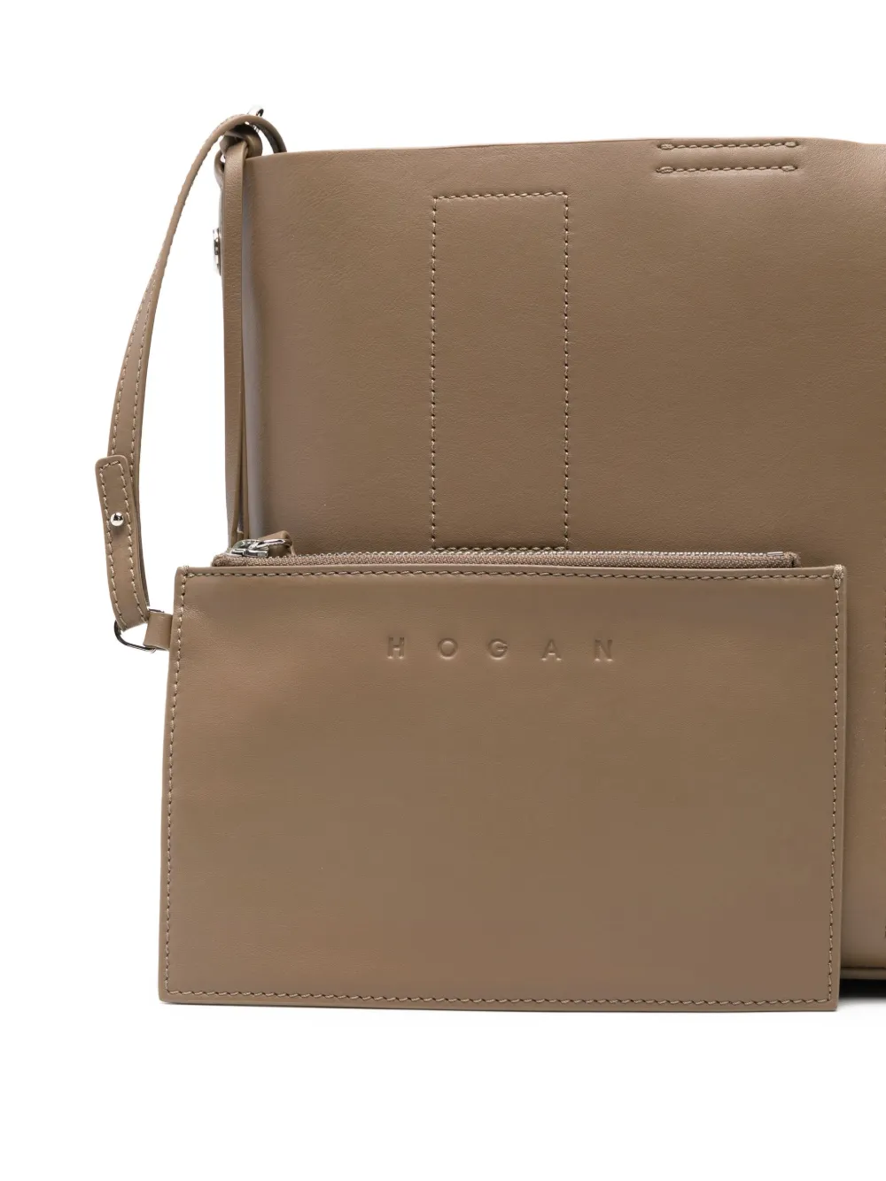 Hogan Small Leather Hobo Bag With Adjustable Strap In Brown