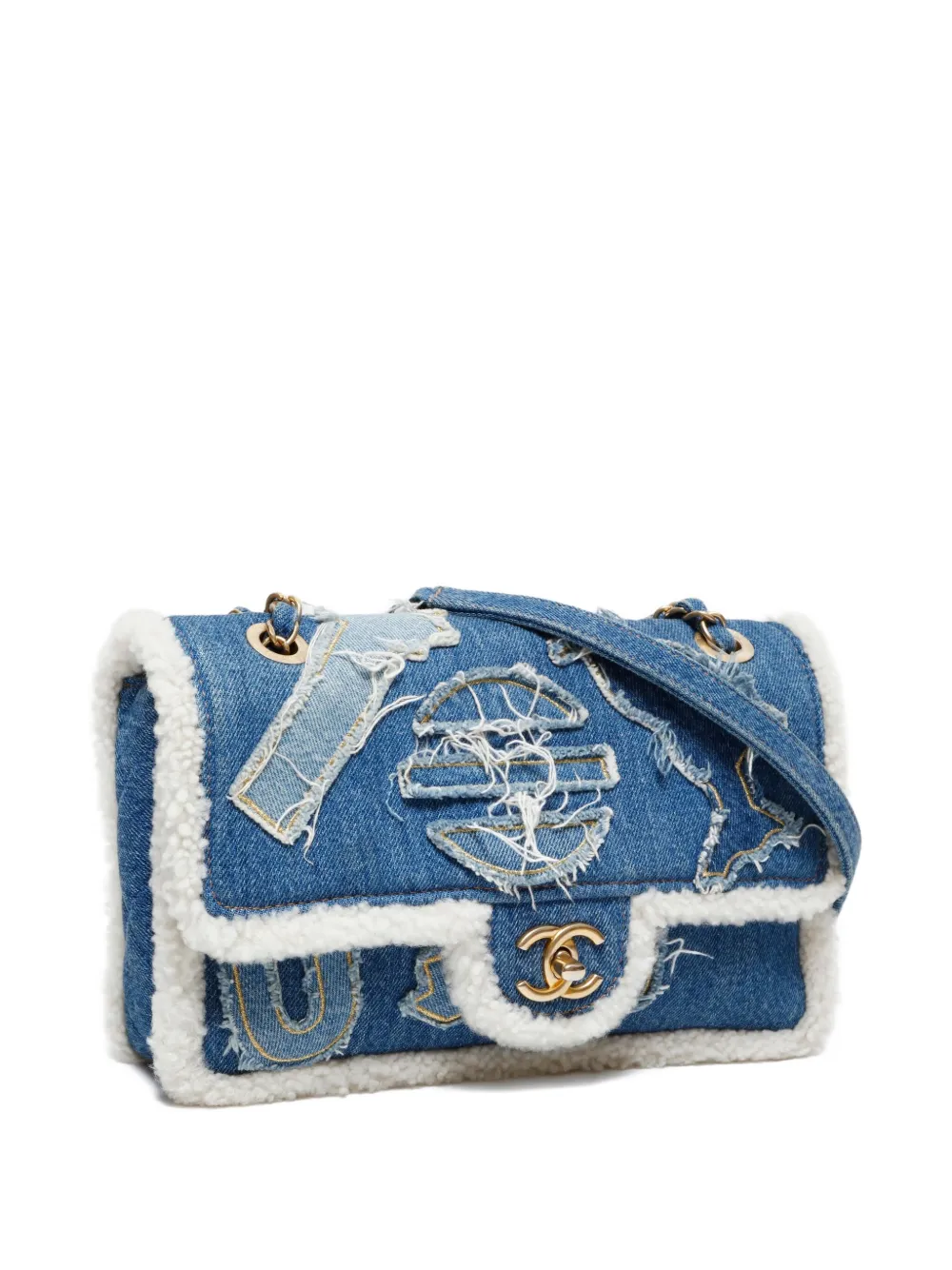 Pre-owned Chanel 2019 Medium Egypt Hieroglyph Denim Shoulder Bag In Blue
