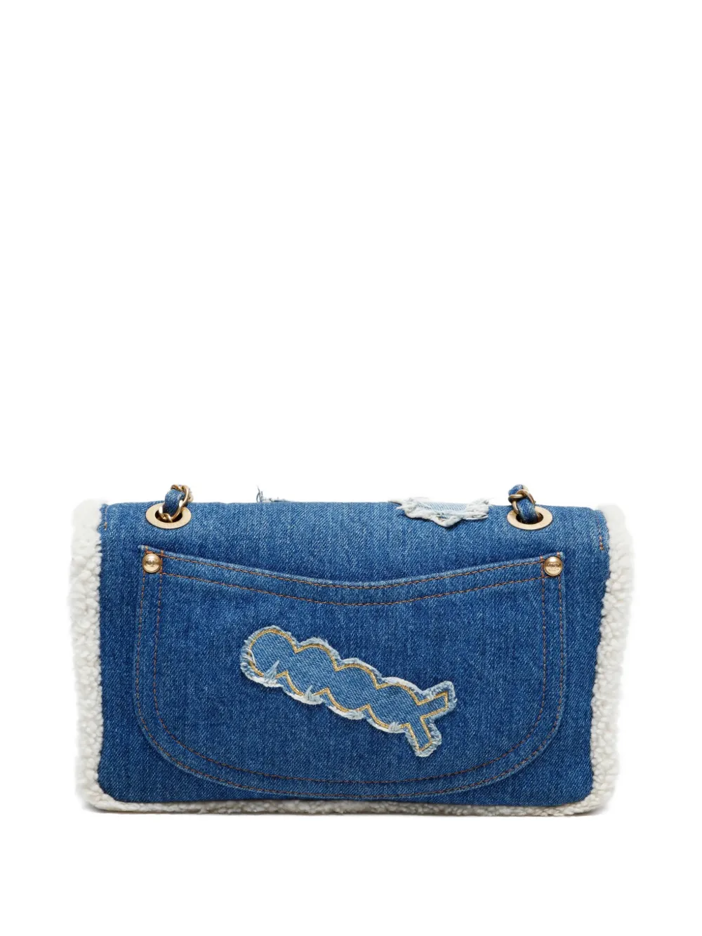 Pre-owned Chanel 2019 Medium Egypt Hieroglyph Denim Shoulder Bag In Blue