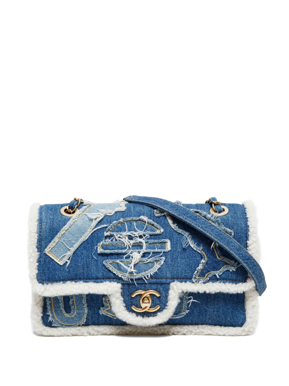 CHANEL Pre-Owned 2019 Egypt Hieroglyph デニムショルダーバッグ M - ブルー CHANEL Pre-Owned 2019 Egypt Hieroglyph デニムショルダーバッグ M - ブルー