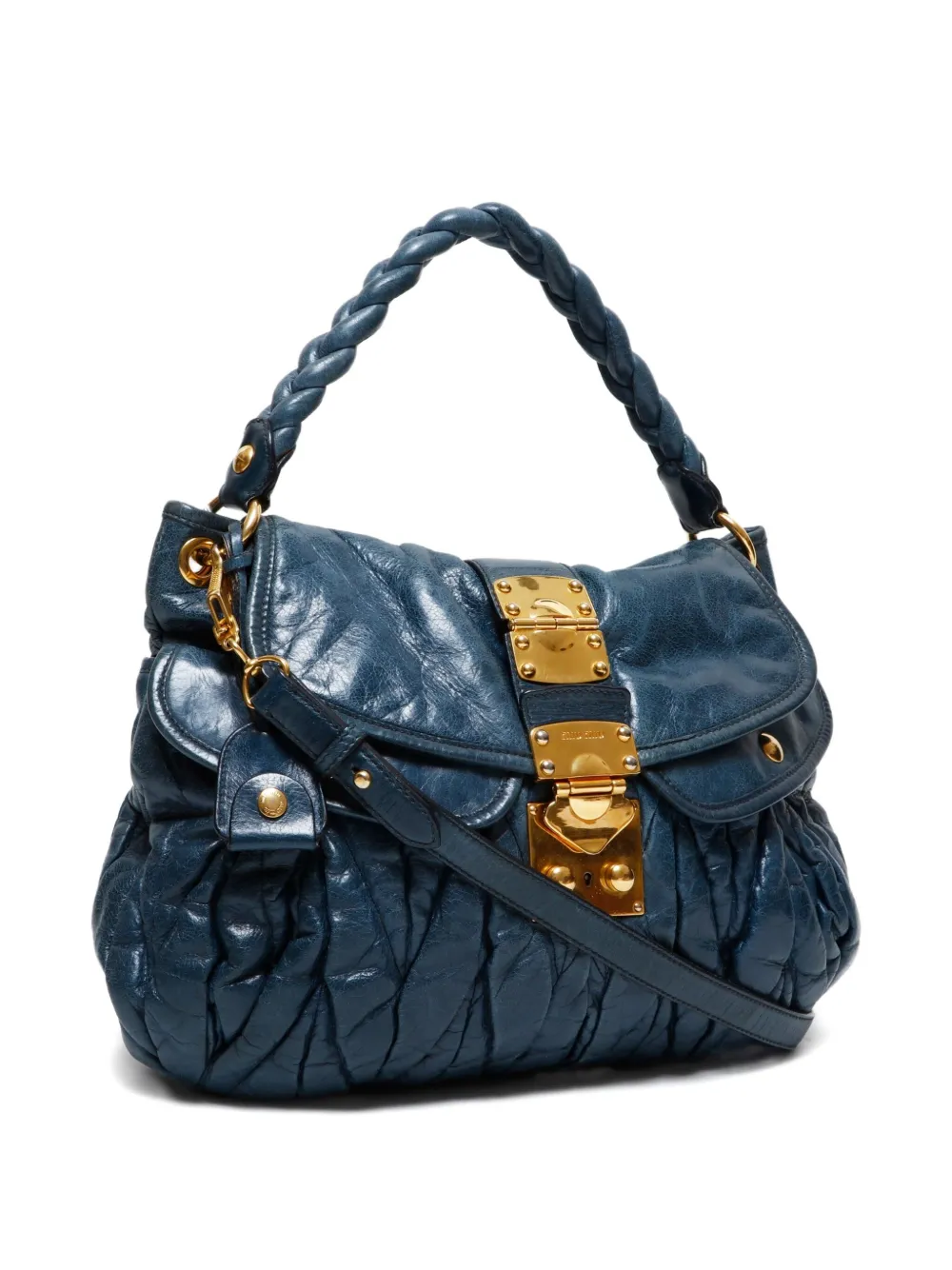 Pre-owned Miu Miu 2010s Matelassé Braided-handle Tote Bag In Blue